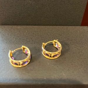 14K Gold Amethyst Bezel Hoop earrings
